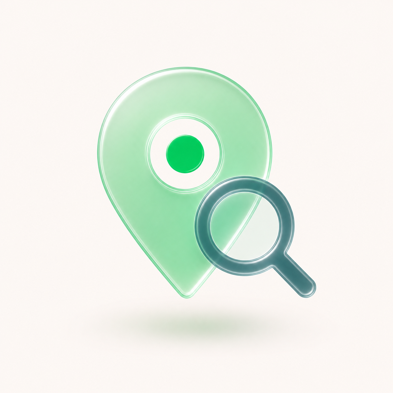 Map pin and magnifying glass representing local search