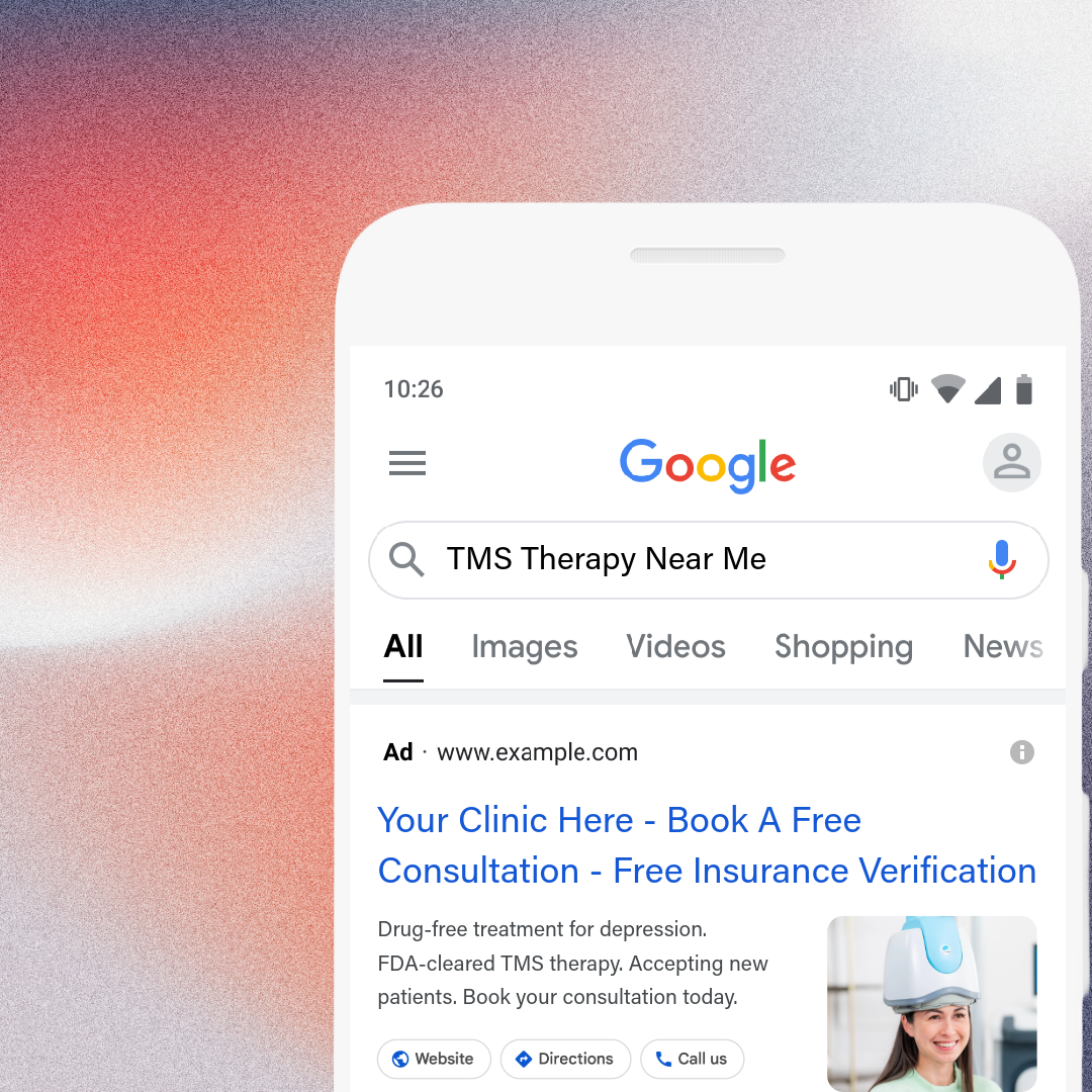 Phone showing a Google search ad for TMS therapy near me
