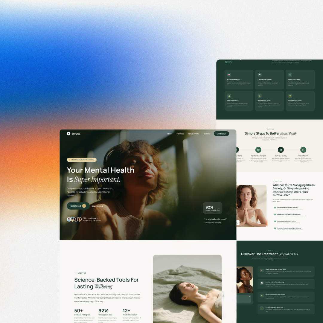 Mental health clinic website design mockup collage